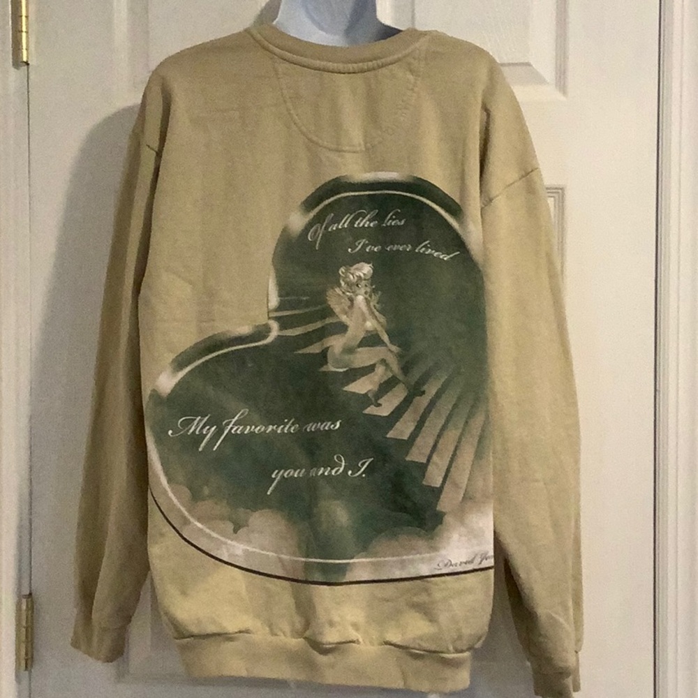 BOYS LIE Angel Tinkerbell Light Green/Tan Oversized One Size Crewneck Sweatshirt - Picture 4 of 5